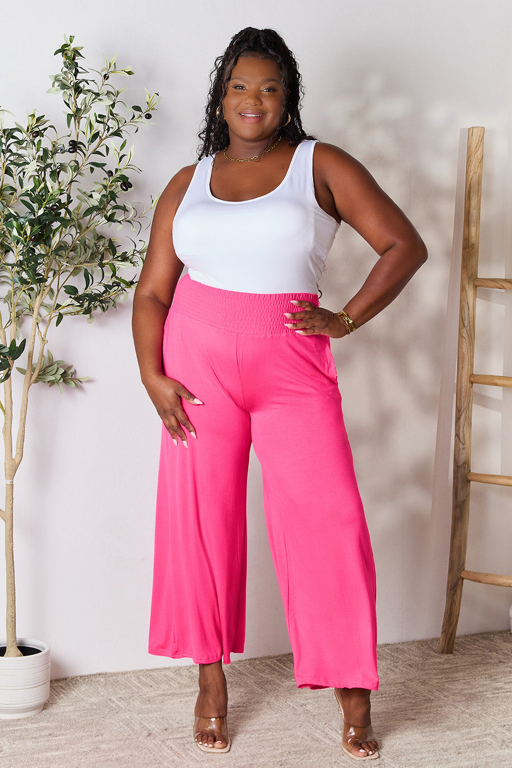 Pantalón ancho de talle alto fruncido de cuerpo entero Double Take