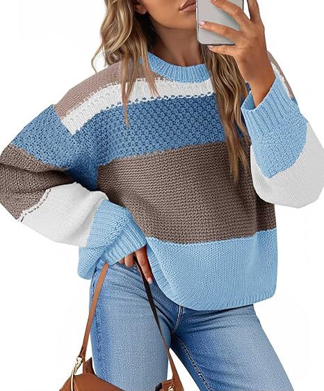 European And American Cross-Border Sweaters, Amazon Color-Blocked Striped New Style Pullover Lazy Style Sweater, Autumn And Winter Fashion Casual Top