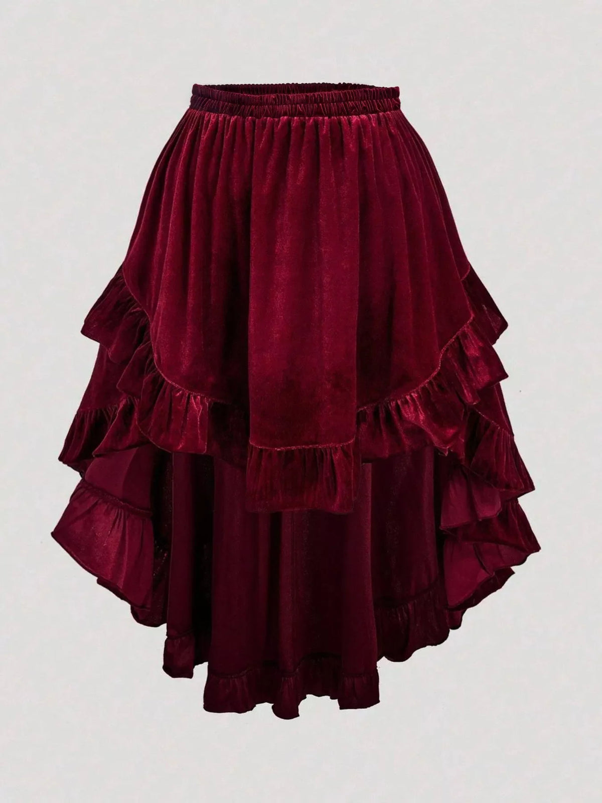 Ruffled Velvet Elastic Waist Skirt