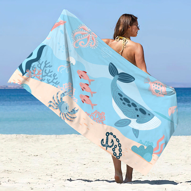 Printed Microfiber Quick-drying Beach Summer Sunscreen Shawl Double-sided Velvet Swimming Towel