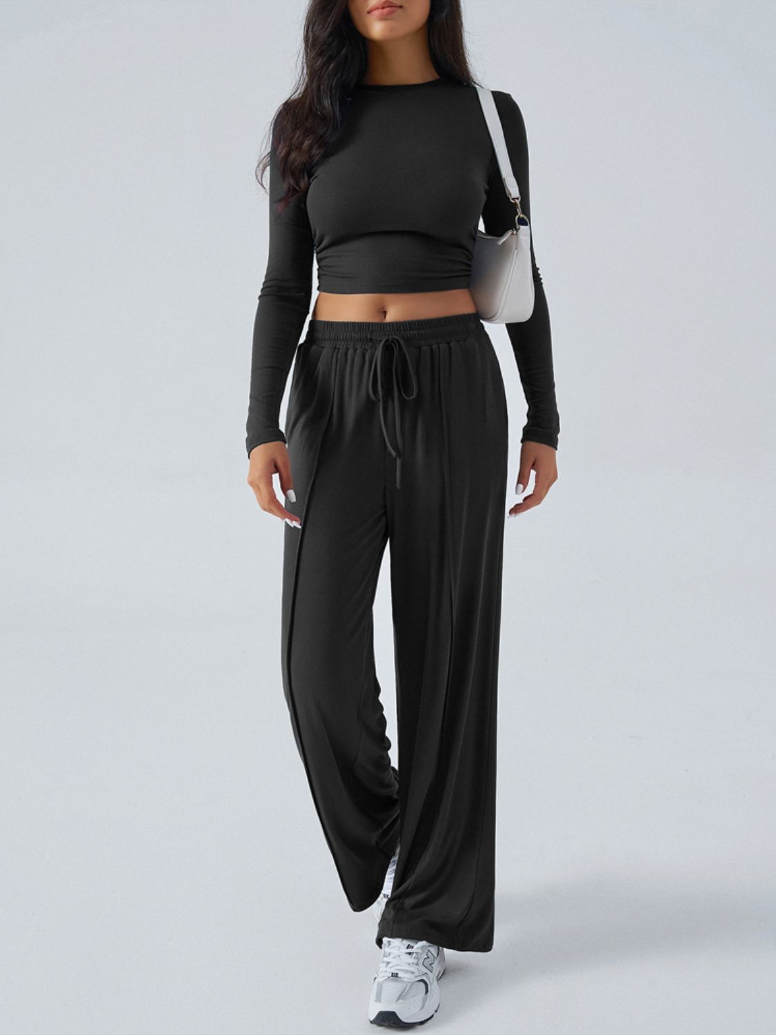Conjunto de top de manga larga con cuello redondo y pantalones Devine