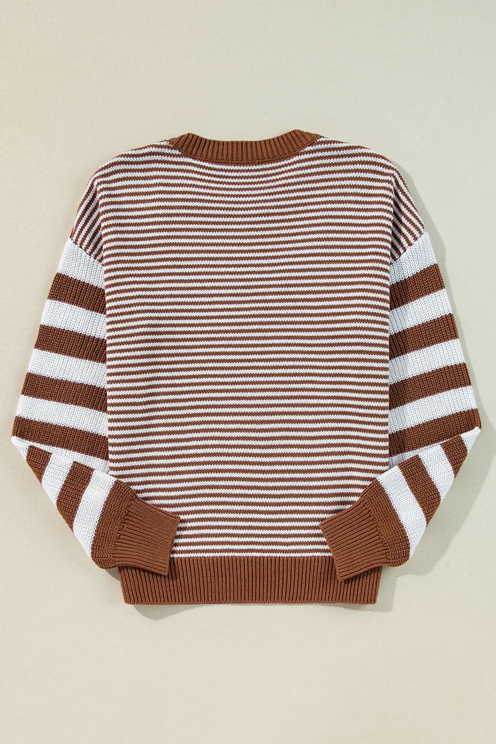 Cotton Blend Striped Sweater | Love Salve Brown