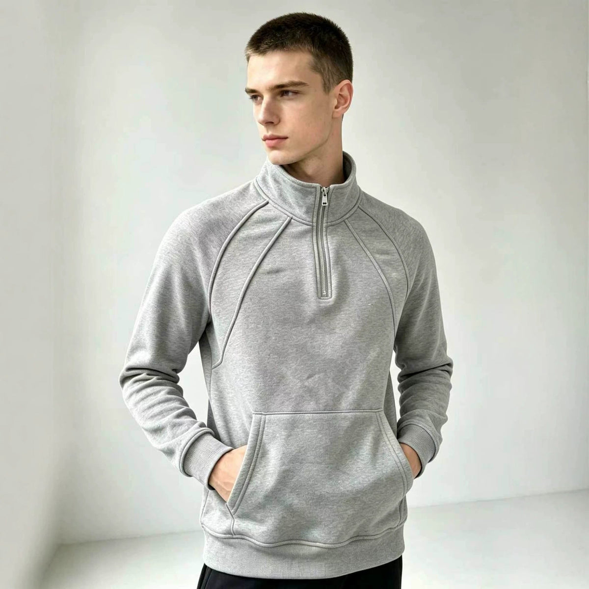 Mens Casual Zippered Fleece Pullover Sweatshirt
