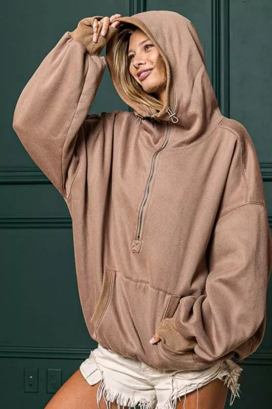 Sudadera polar con media cremallera y dobladillo elástico detallado BiBi Stitch