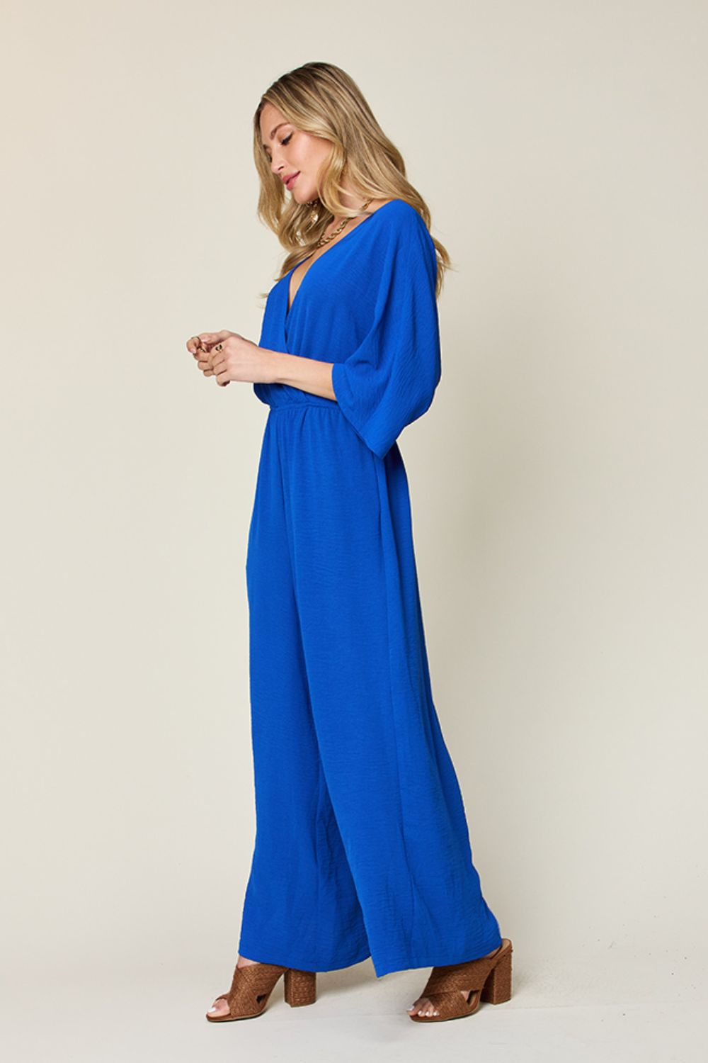 Tie-Waist Jumpsuit with Wide Legs and Short Sleeves