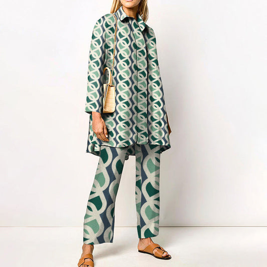 Conjunto de camisa con estampado digital 3D para mujer – Atuendo urbano casual de manga larga