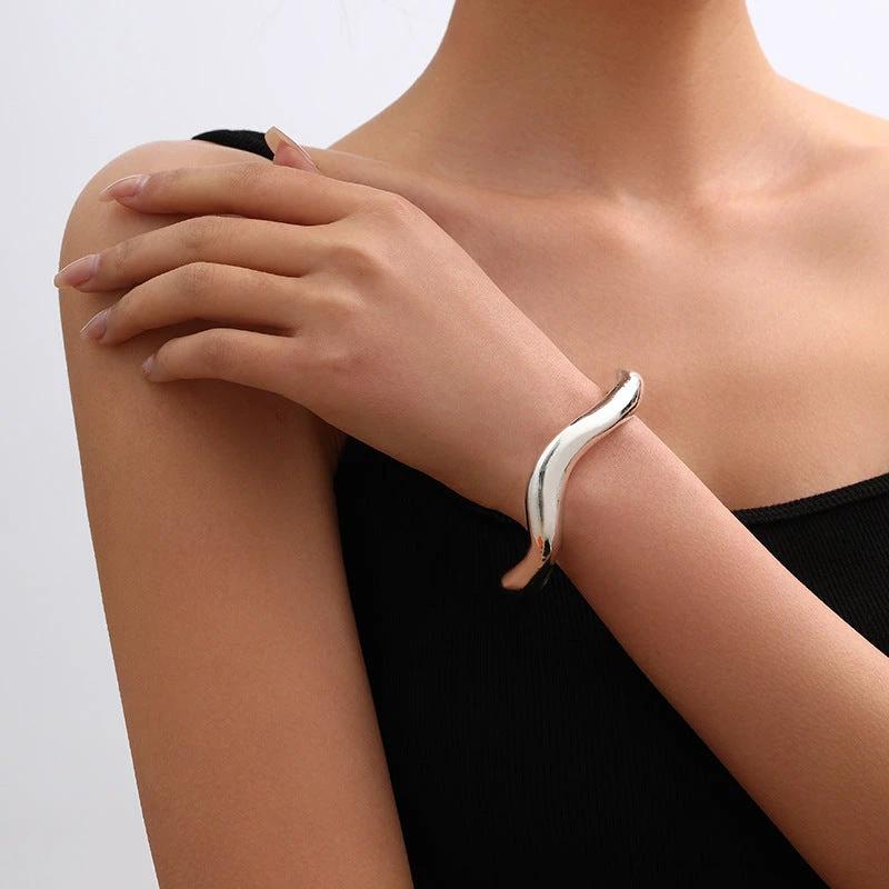 Metal Irregular Lava Bracelet For Women Fashion Special-interest Open-end Polished