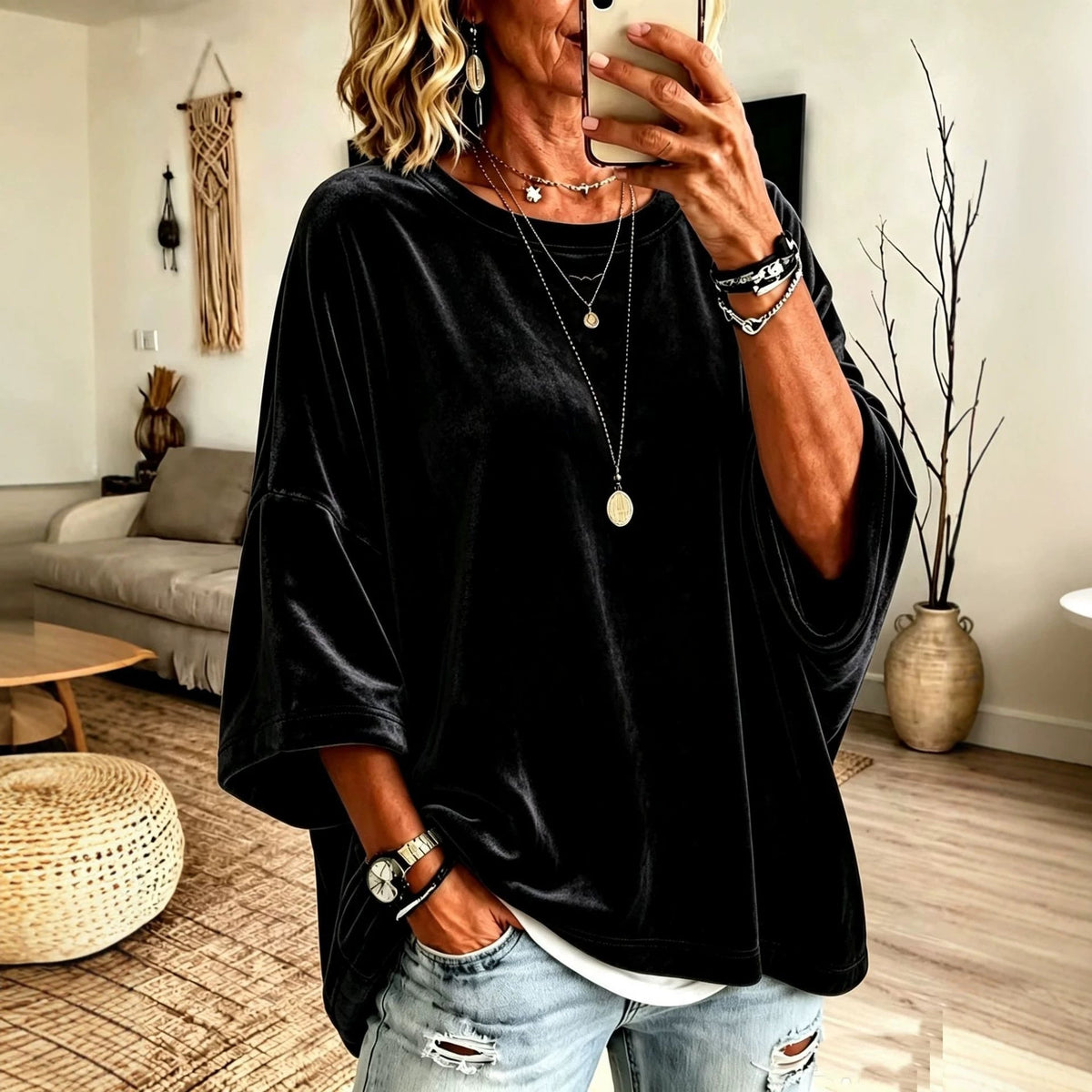 Womens Round-neck Top, Velvet Sweatshirt