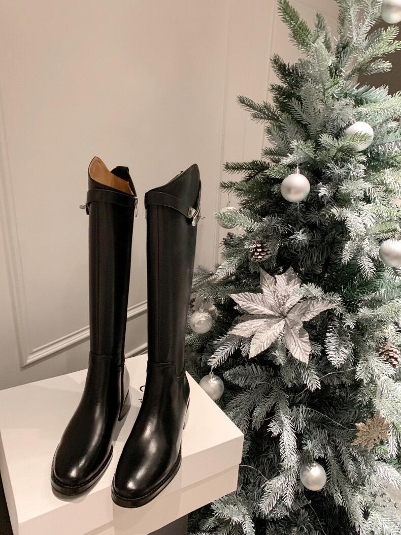 Round Head Metal Buckle Below The Knee Knight Boots