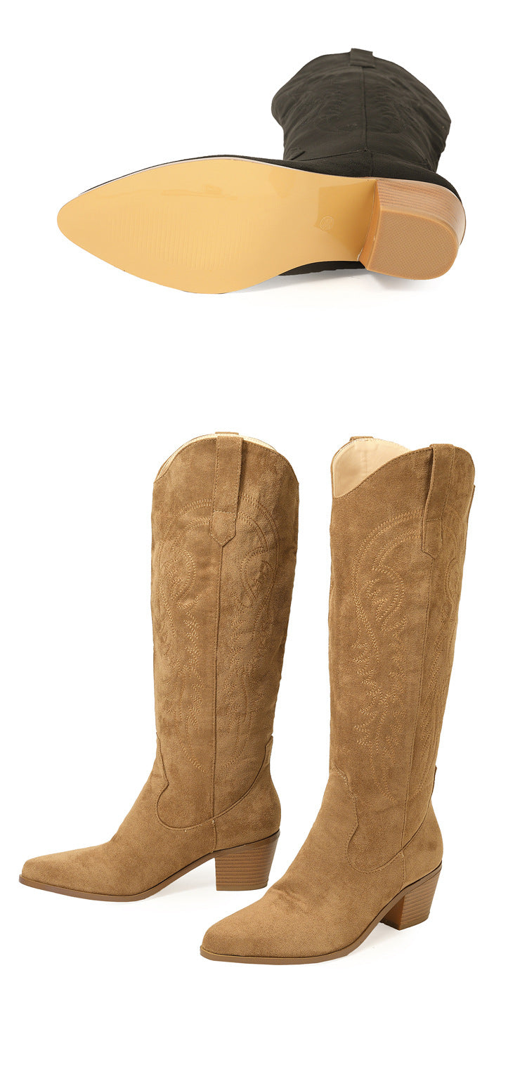 Chunky Heel Knee-High Slip-On Boots