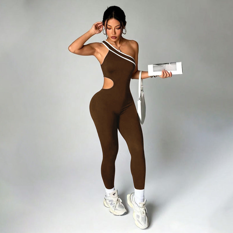 Color-blocked Off-shoulder Midriff-baring Yoga Pants