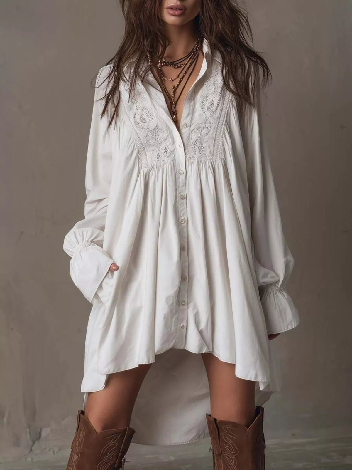 Embroidered High-Low Shirt Dress