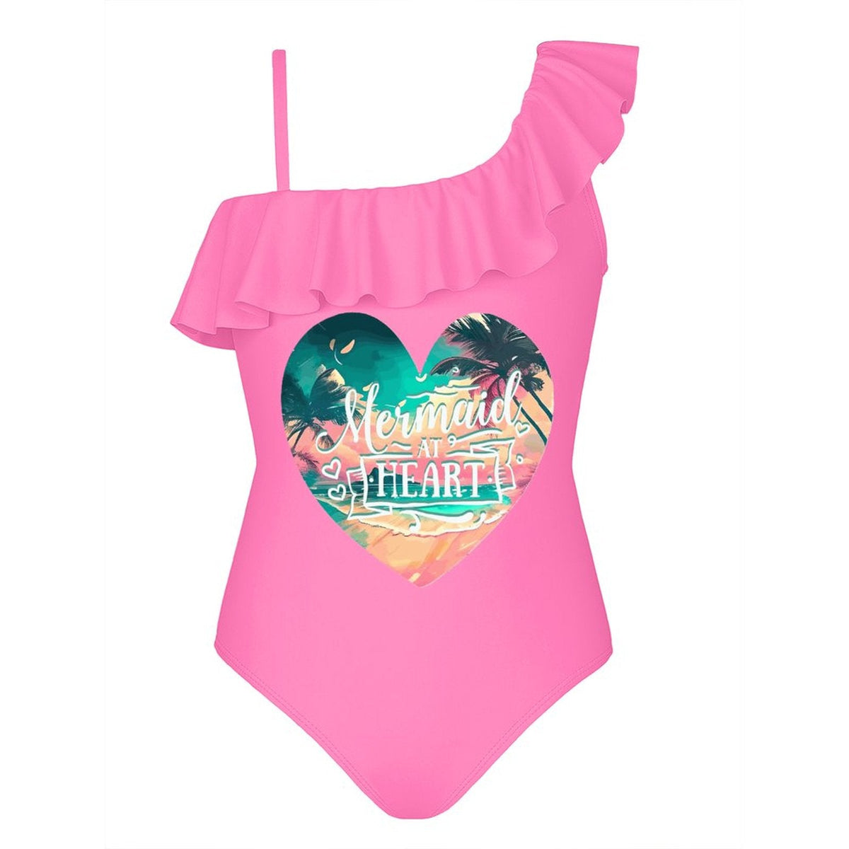 Girl's Mermaid at Heart Ruffled One-Piece Swimsuit (Front Printing)