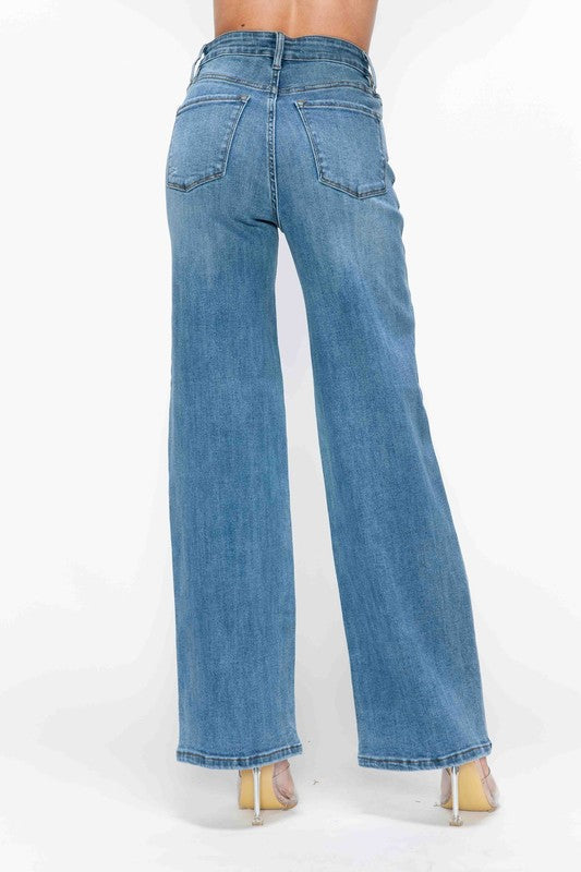 Jeans bytos de tiro alto de pierna ancha con bolsillos