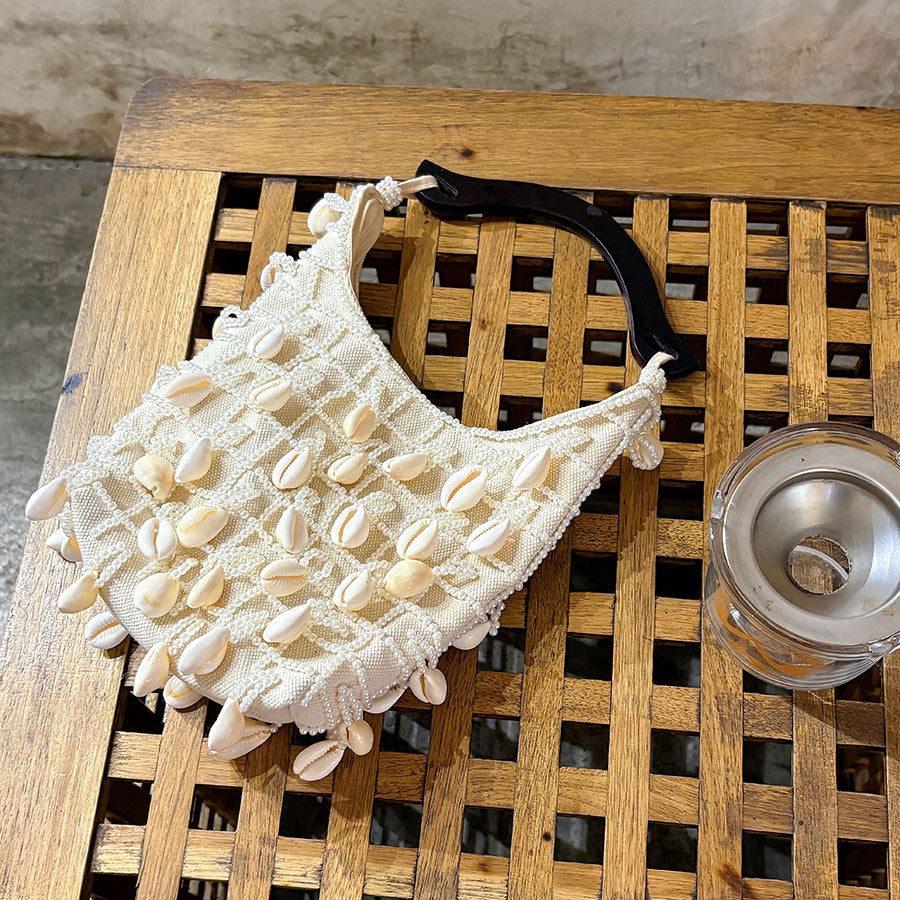 French Chictastic Cloud Shell Beaded Cream Handbag