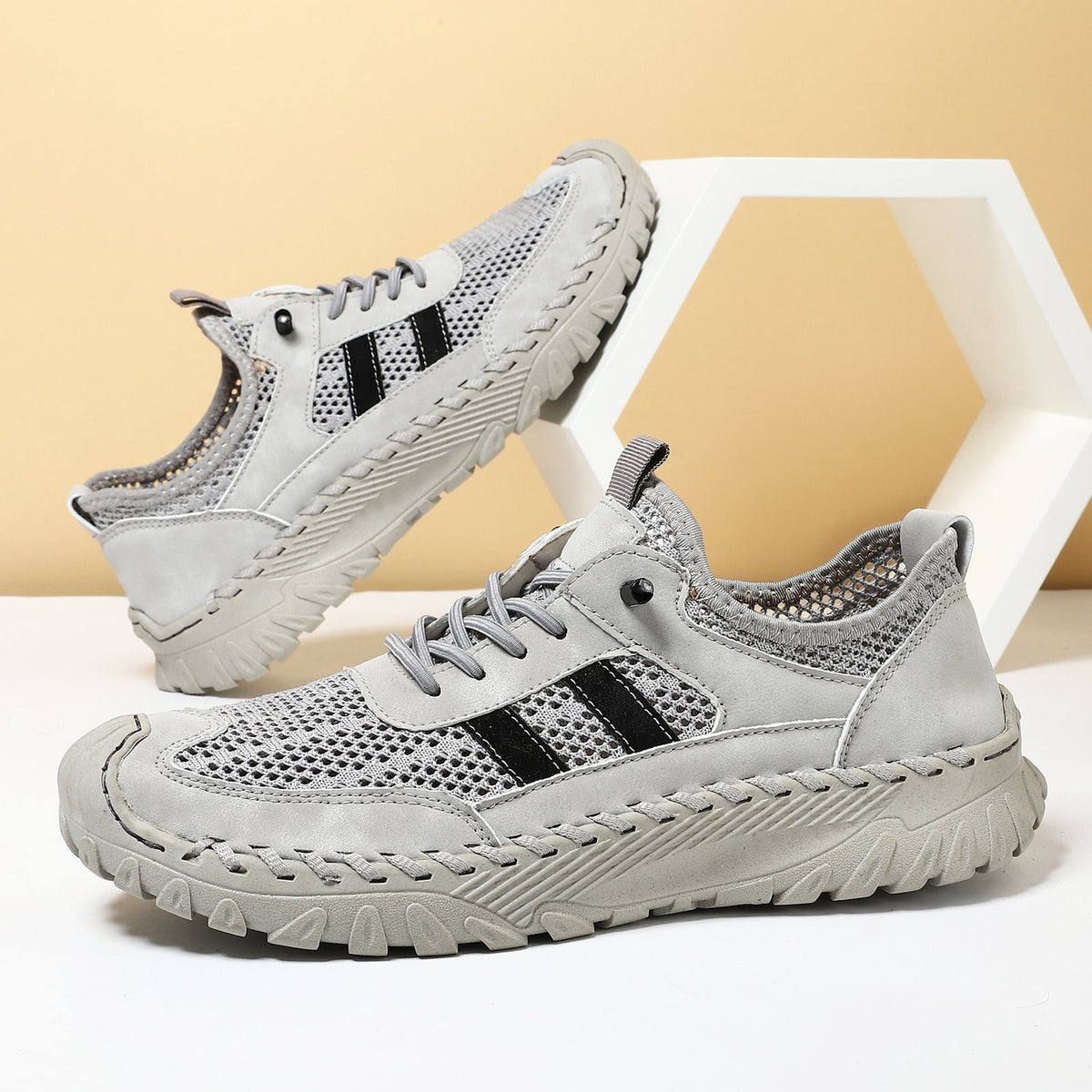 Men's Sewed Cowhide Mesh Flats
