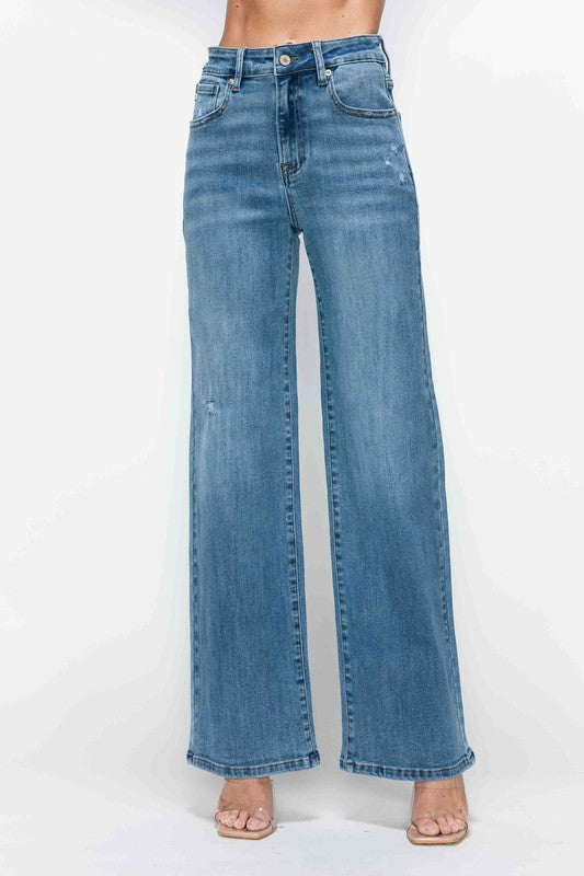 Jeans bytos de tiro alto de pierna ancha con bolsillos