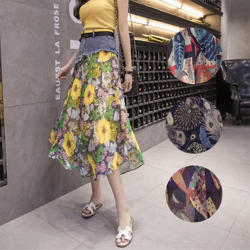 Mesh Stitching Denim Skirt
