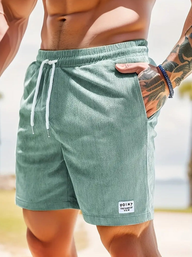 Pantalones cortos de cordón con cordones, pantalones cortos deportivos de pana para hombre, ropa de hombre