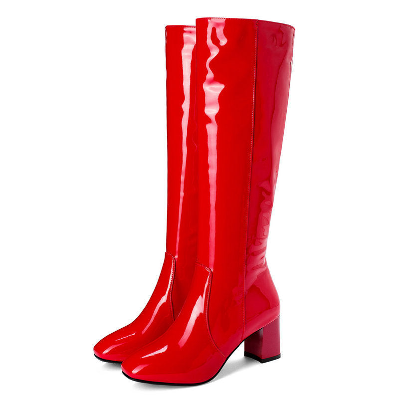 Plus Size Patent Leather High-Heel Long Boots