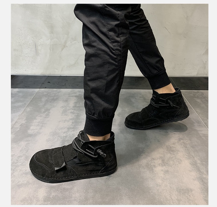 High Top Trendy Men Leather Velcro Shoes