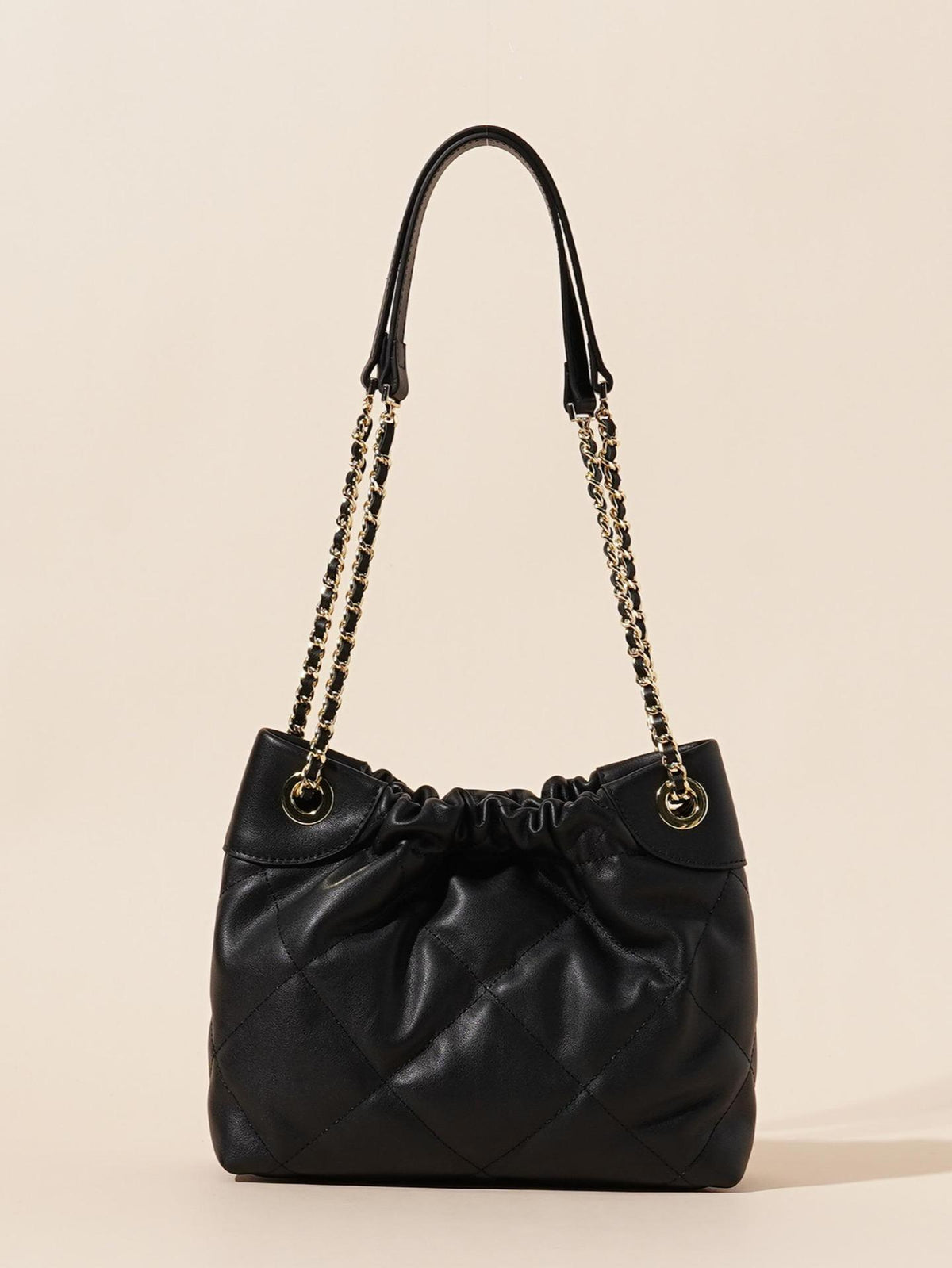 Genuine Leather Pleated ShoulderCrossbody Bag With Chain Strap