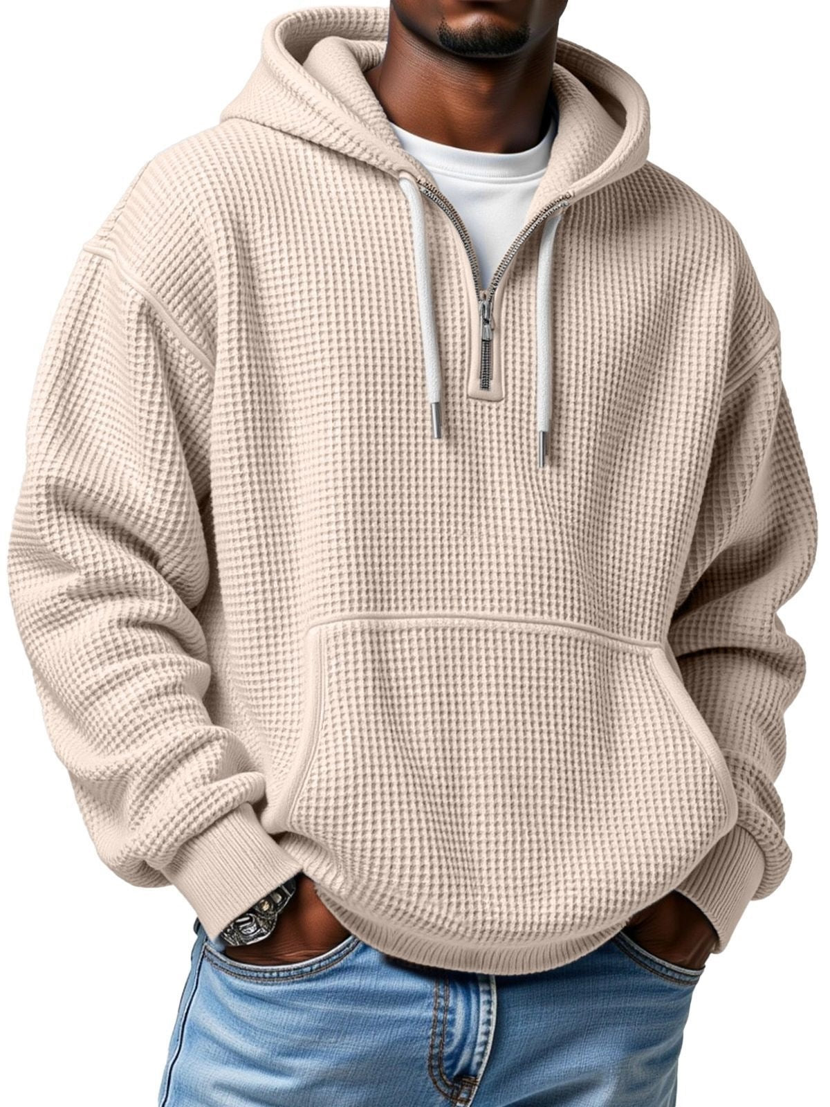 Autumn And Winter New Amazon Independent Station Fashion Sports Trendy Brand Men's Tops Waffle Hooded Sweatshirt