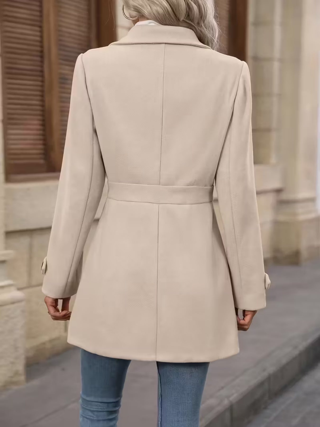 Abrigo de lana elegante para mujer - Abrigo de invierno de corte entallado de longitud media con solapa