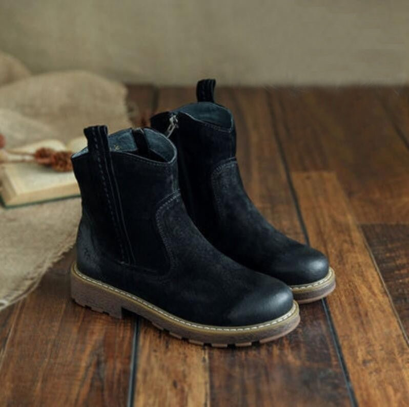 Women's Suede Flat Fleece-Lined Ankle Boots Travel Boots With Wide Opening Design