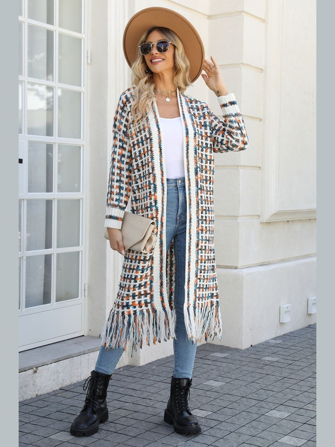 Women's Open Front Fringe Hem Cardigan Sweater