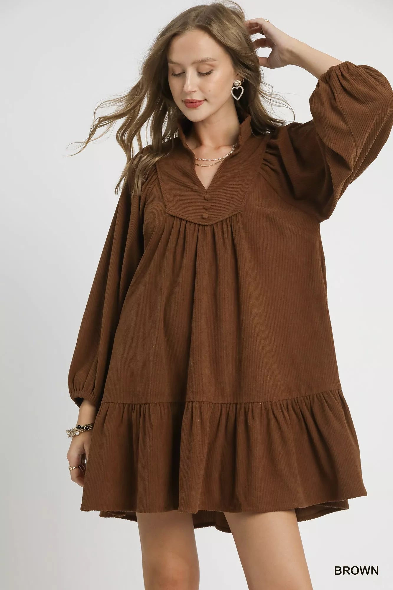 Umgee Corduroy Tiered Babydoll Dress