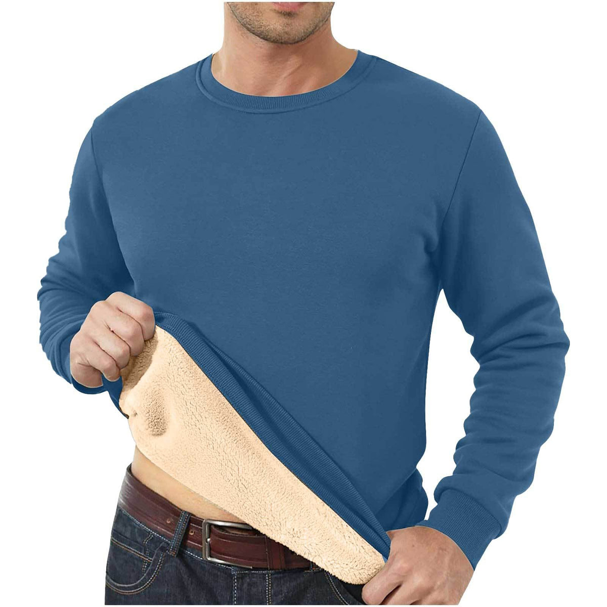 Amazon Cross-Border Dropshipping Autumn And Winter Sweatshirt Men's Velvet Round Neck Solid Color Loose Thermal Underwear Thick Foreign Trade Men's Clothing