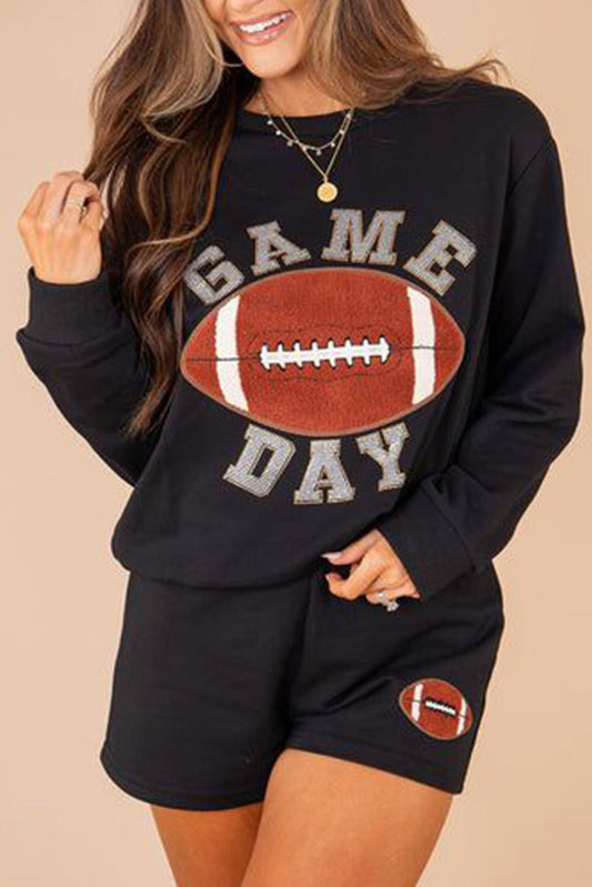 Sudadera con gráficos de fútbol y shorts de día de partido en color negro