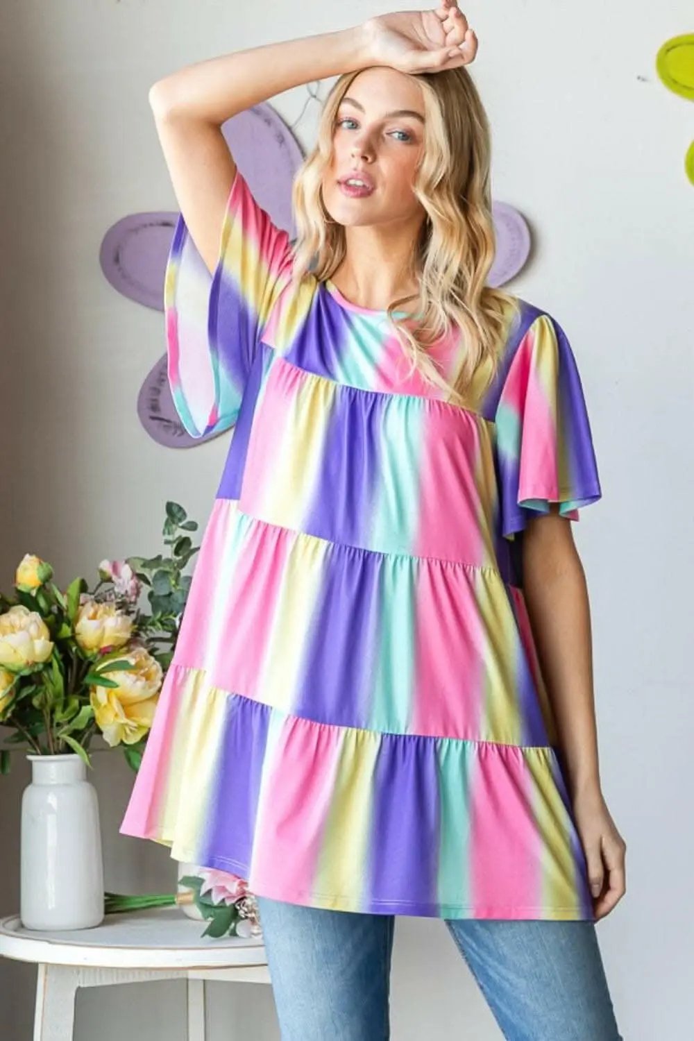 T-Shirts Trendsi just arrived - Heimish Full Size Short Sleeve Striped Tiered T