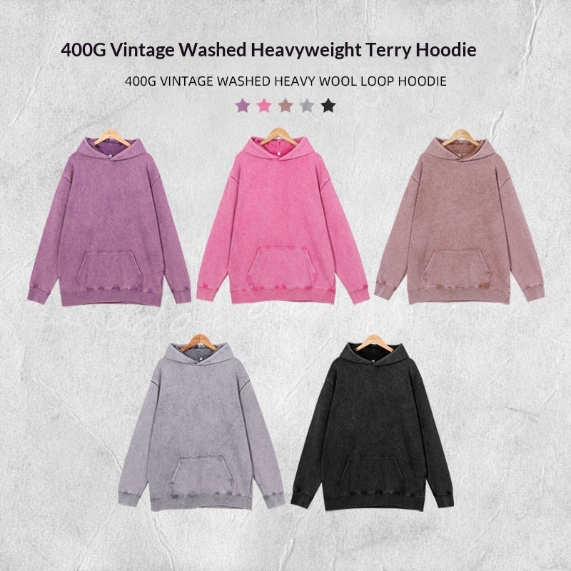 Mens American-style Washed-and-distressed Hooded Sweatshirt