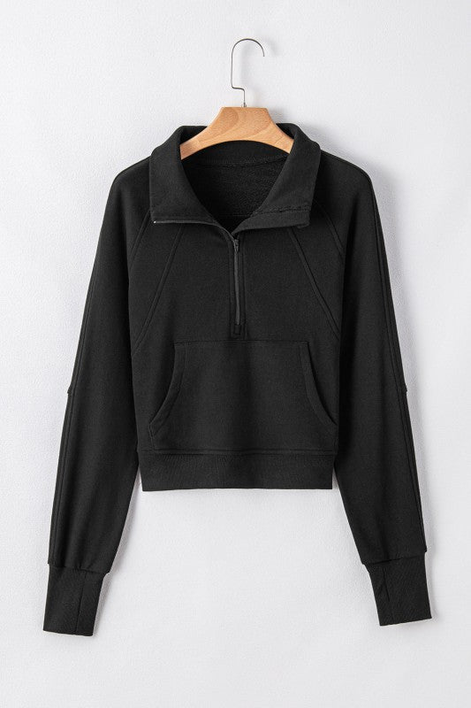 Sudadera de cuello medio con cremallera y forro polar liso