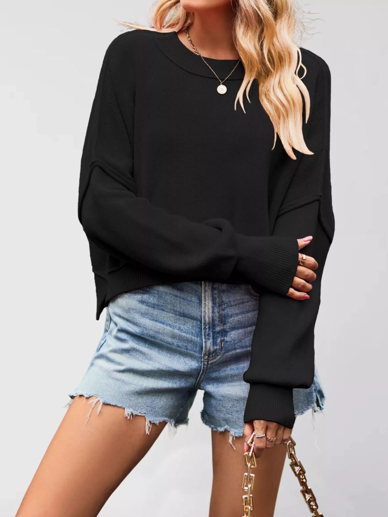 Crew Neck Dropped Shoulder Sweater