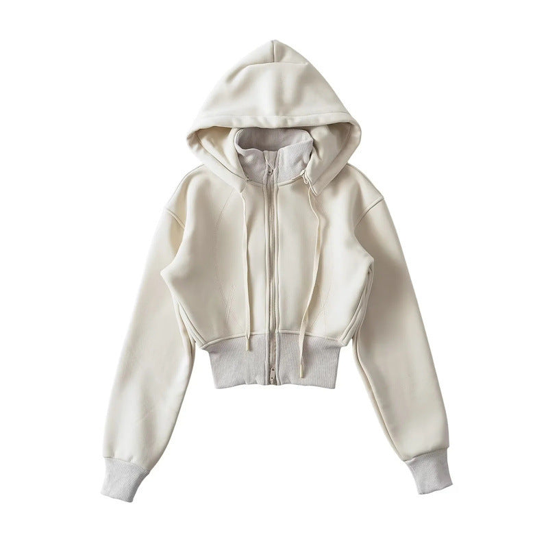 European And American Style Fleece-lined Waist Stand Collar Detachable Hooded Zipper Sweatshirt See size chart under “more details”