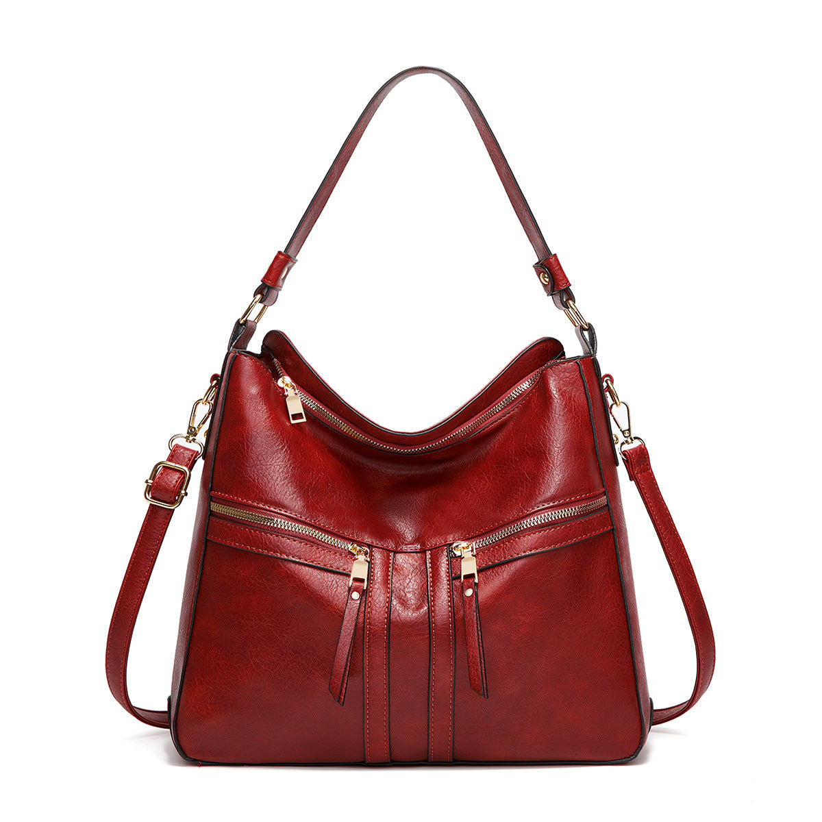 Double Zipper Soft Leather Large Capacity Tote Travel Tote Bag