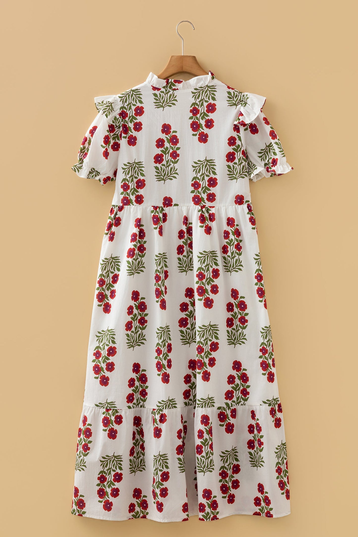 Minivestido suelto con cuello en V, manga 3/4 y estampado floral blanco