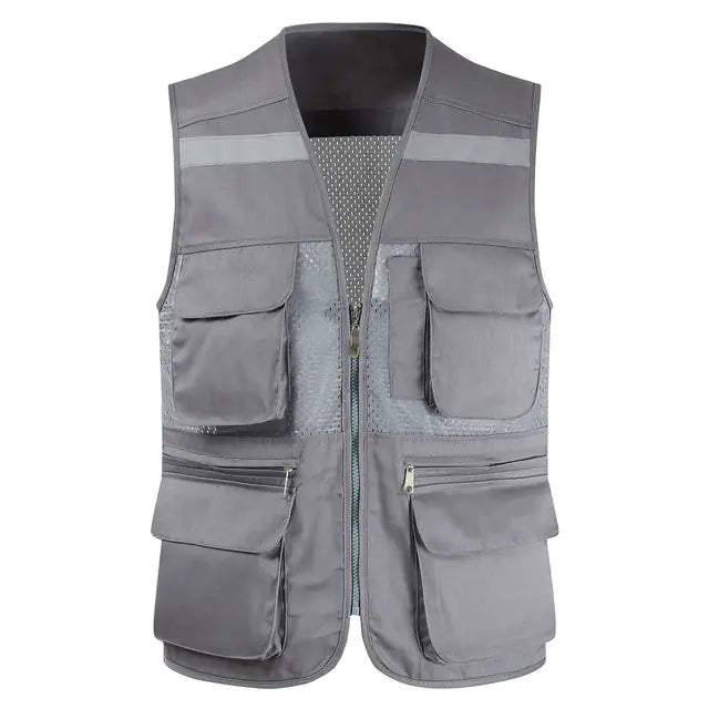 Men's Reflective Safety Vest with Multi-Pocket Mesh Design