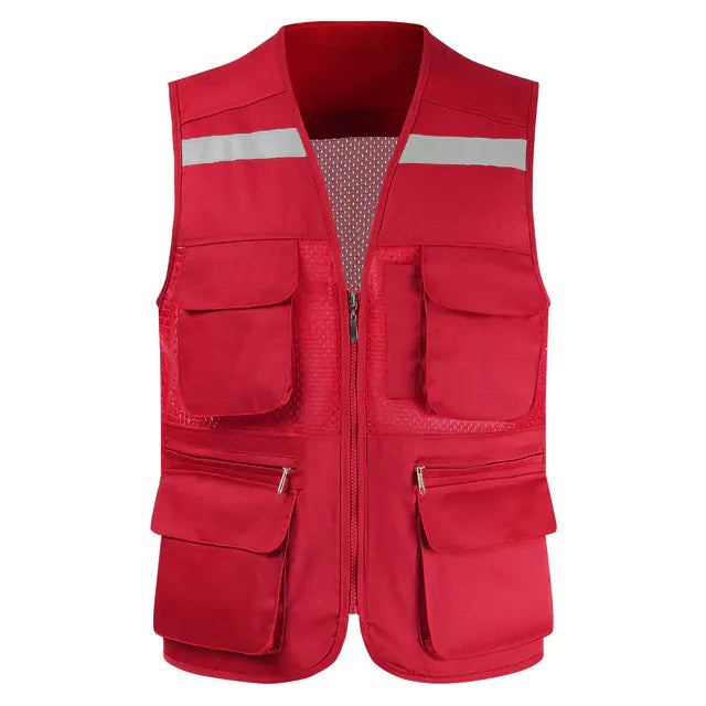 Men's Reflective Safety Vest with Multi-Pocket Mesh Design