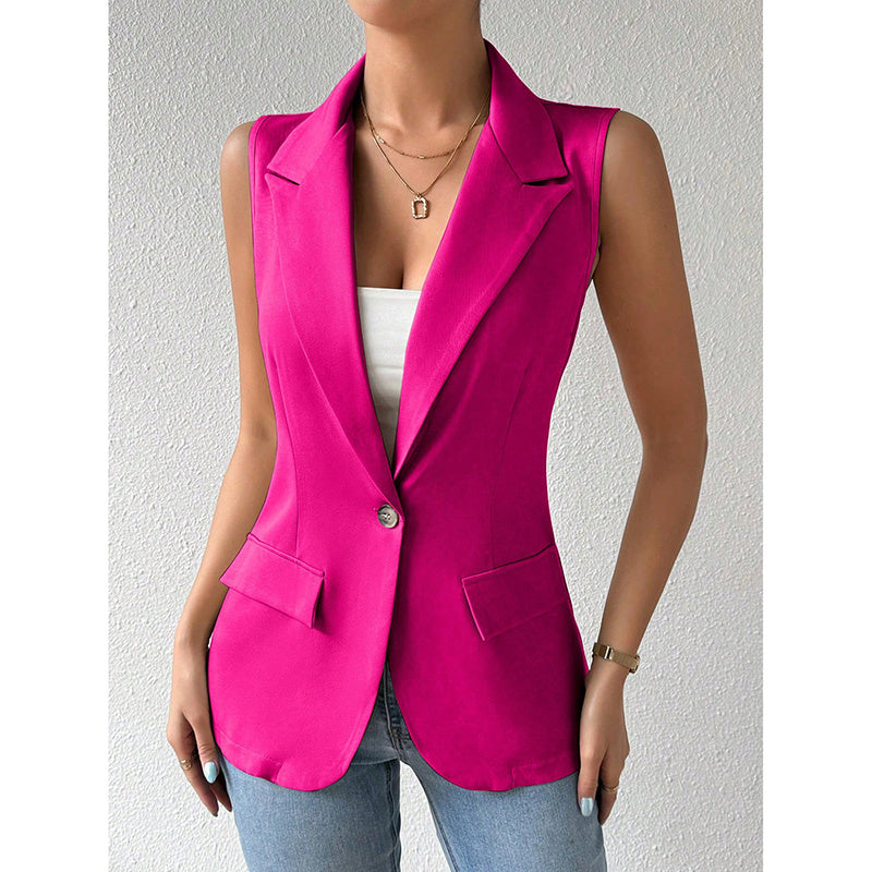 Chaleco sin mangas para mujer, blazer casual, frente abierto, chaqueta de oficina