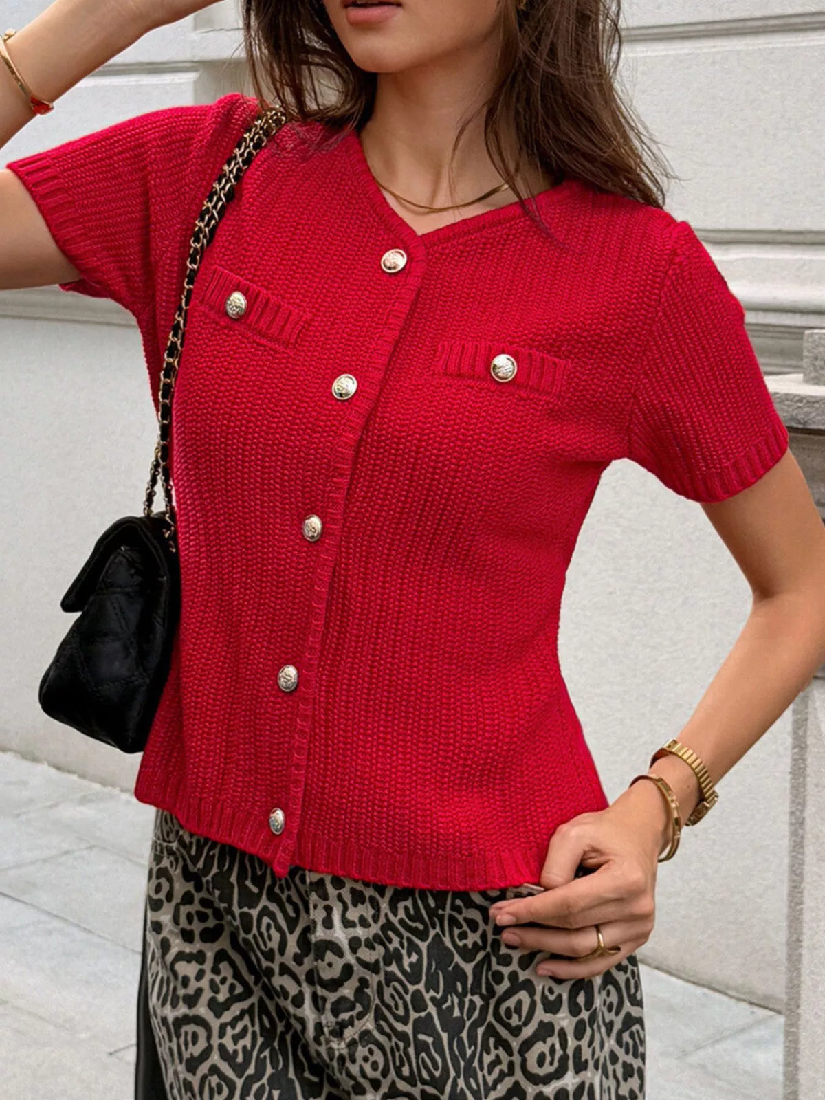 Button Down Short Sleeve Cardigan