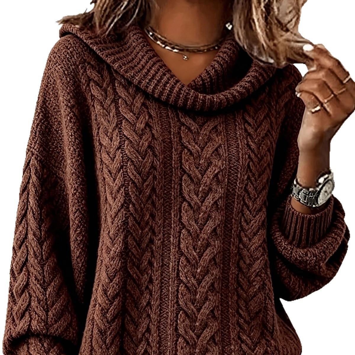 Women's Retro Loose Turtleneck Cable-Knit Sweater
