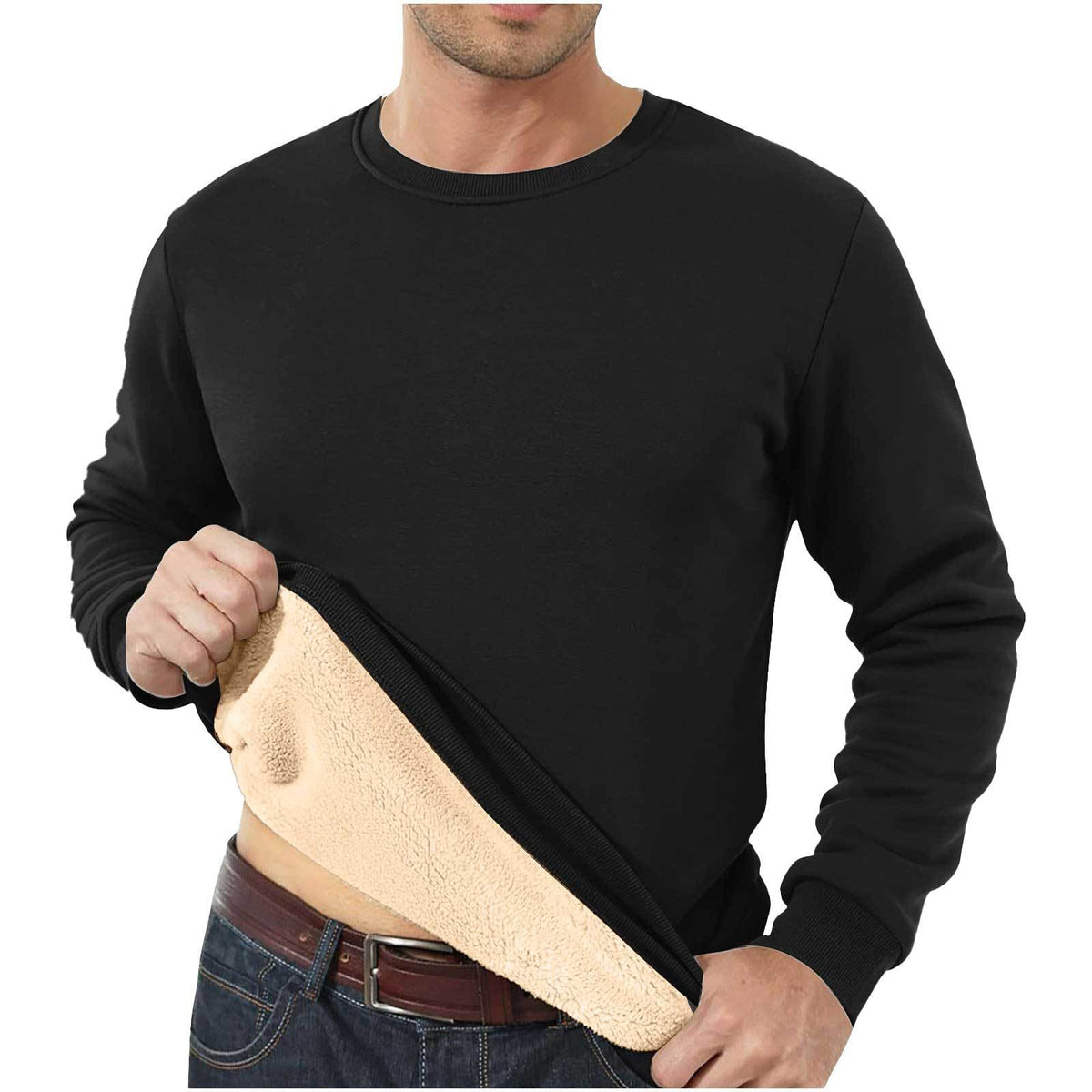 Amazon Cross-Border Dropshipping Autumn And Winter Sweatshirt Men's Velvet Round Neck Solid Color Loose Thermal Underwear Thick Foreign Trade Men's Clothing