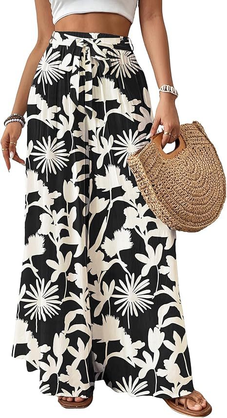 Women's Tropical Design Flowing Wide Leg Summer Pants