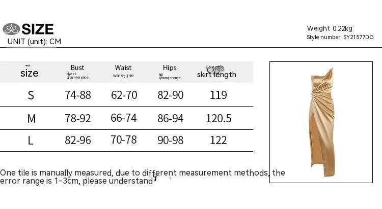 Woven Single Shoulder Fishbone Waistband Slit Dress For Women