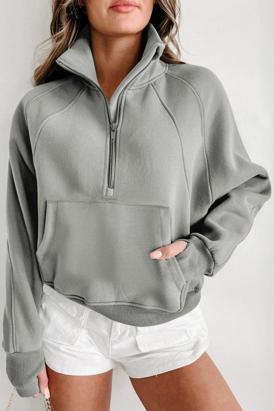 Sudadera de cuello medio con cremallera y forro polar liso