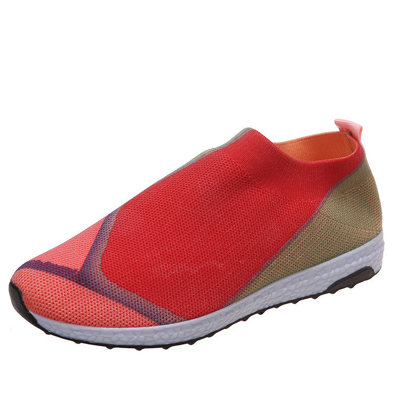 Women's Casual Fly Weaving Color Blocking Flat Sneakers